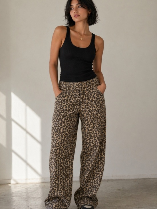 unbranded Denim - Leopard Print Wide Leg Jeans NWOT